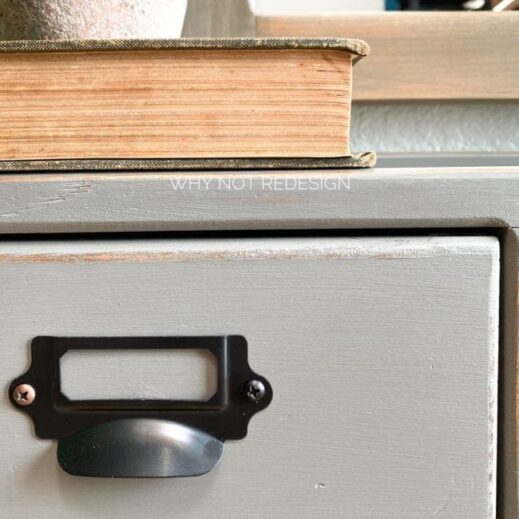 close up image of a dresser painted in gray brown MudPaint clay furniture paint