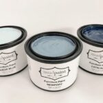 picture of various shades of blue mudpaint clay furniture paint