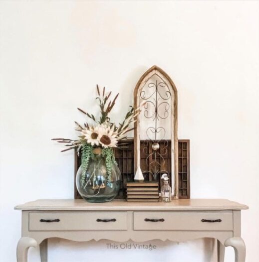 small desk painted in light warm greige clay furniture paint from MudPaint
