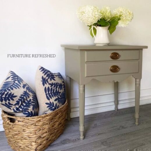 small nightstand painted in driftwood greige clay furniture paint from MudPaint