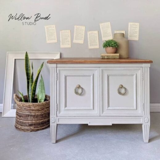 small breakfast nook painted in light brown greige driftwood clay furniture paint from MudPaint