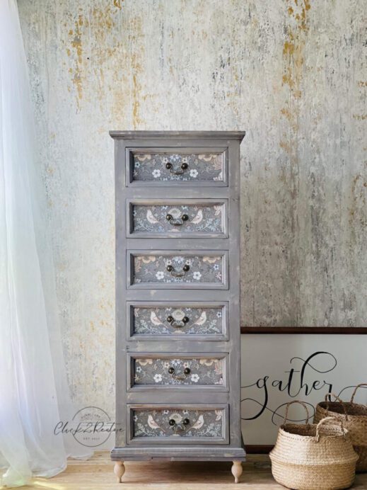 Large dresser cabinet painted with stone taupe clay furniture paint by MudPaint