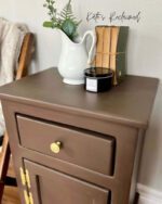 Lovely brown end cabinet painted in dark brown Walnut Clay Furniture Paint.