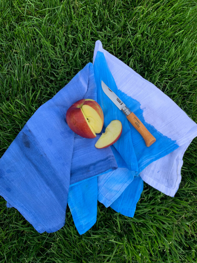 Color blocked, dip dyed kitchen towel using MudPaint